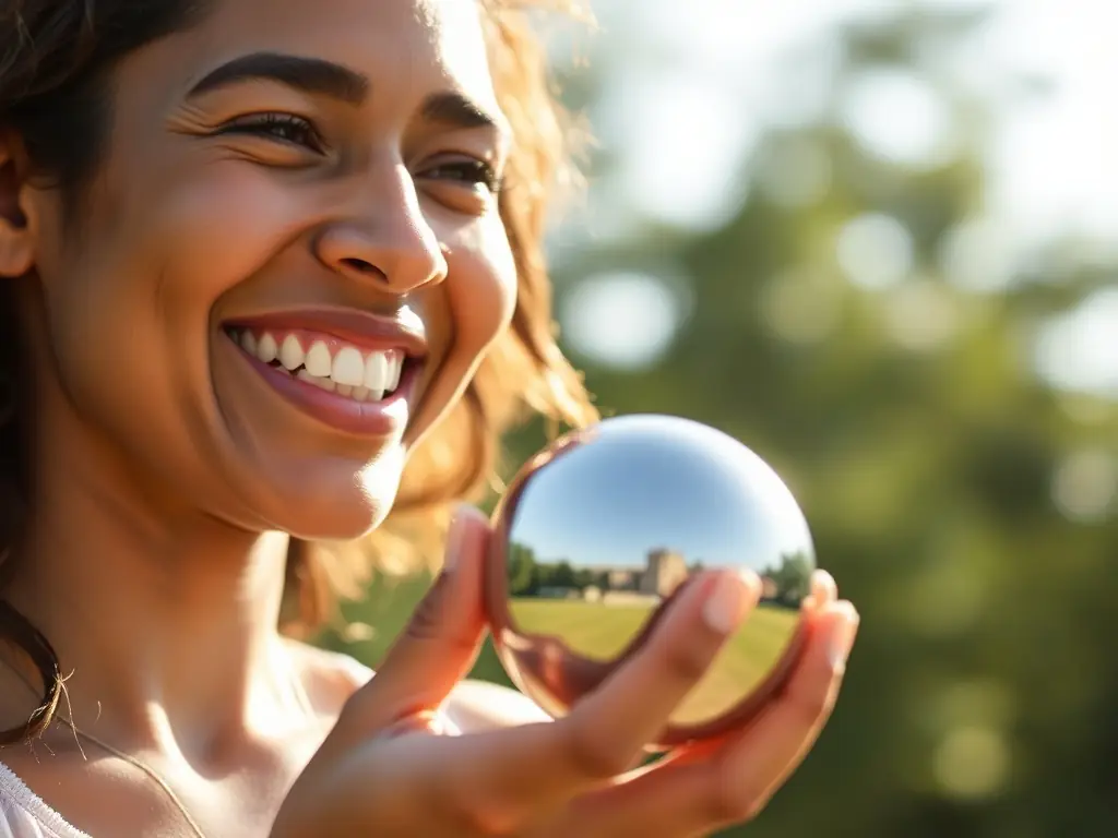 A person smiling while playing pétanque, emphasizing the positive impact on mental and physical well-being.