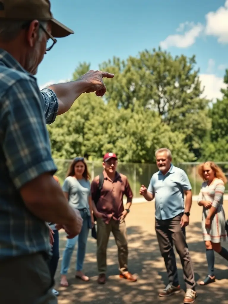 An image depicting a pétanque coaching session, with an instructor guiding participants on technique and strategy.
