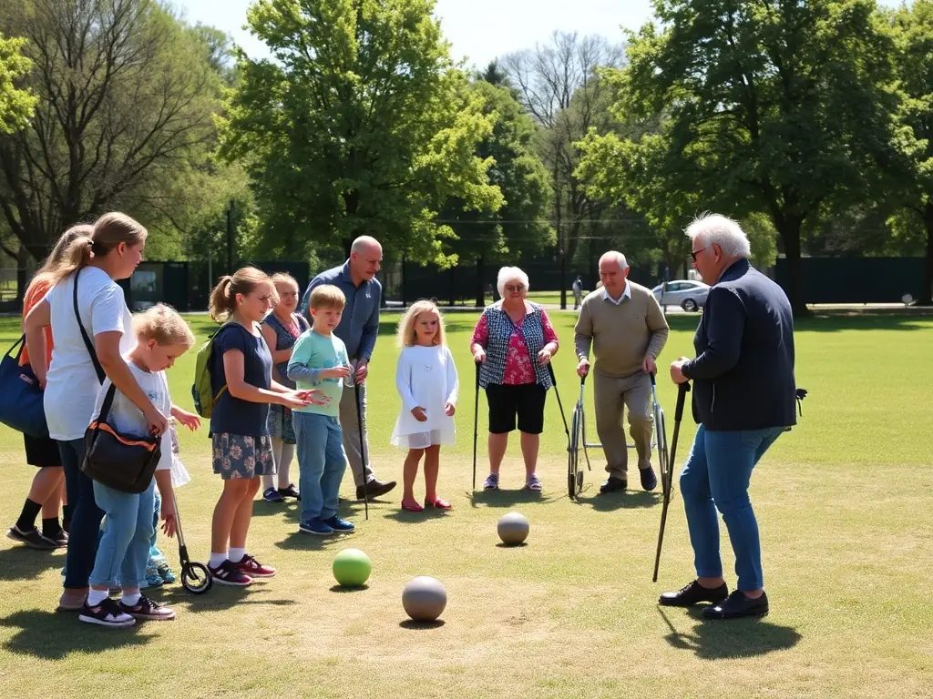 An individual with a disability participating in a pétanque game, highlighting the inclusive nature of the sport.